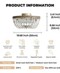Flush mount crystal chandelier with 19.68 inch diameter, suitable for small to medium rooms, using E26 bulbs up to 60W each.