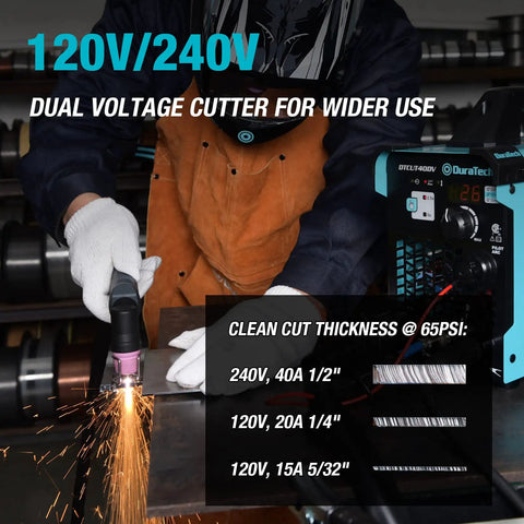 40 Amp Non-Touch Pilot Arc Plasma Cutter With Dual Voltage 120 Volt And 240 Volt IGBT Inverter cutting metal with digital display