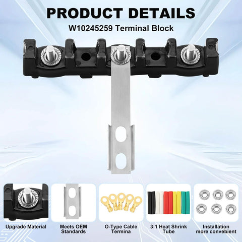 Electric Range Terminal Block W10245259 0306379 Compatible With Whirlpool Models Includes Heat Shrink Tube Kit Ten Pieces