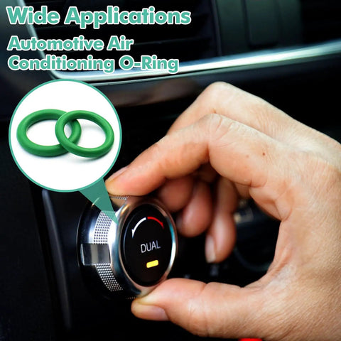 595 Piece Metric And SAE Air Conditioning O Ring Kit For Automotive AC, hand adjusting car A/C dial, green O-rings shown