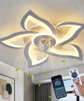 Flush Mount Ceiling Fan With Lights 24 Inch White Dope Remote Control Six Speeds Three Light Colors in modern room setting