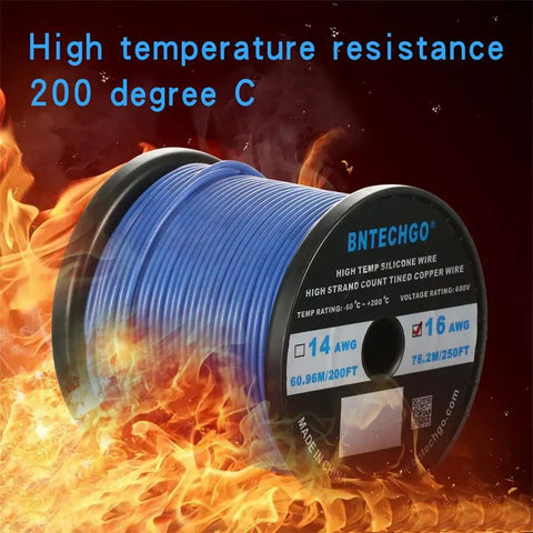 Blue 16 Gauge Silicone Wire Spool 250 Ft ultra flexible stranded tinned copper wire for RC hobby electronics and auto wiring
