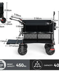 Push And Pull Double Decker Wagon With 400 Liter Capacity And 450 Pound Load Plus Dual Mode Adjustable Handle side view with dimensions