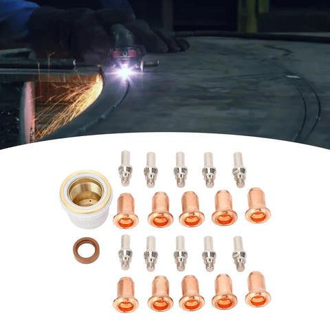Keenso 23PC Plasma Cutter Torch Consumables Kit With Durable Brass Nozzles And Electrodes for quick replacement and heavy duty cutting.