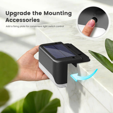 Real Deal Solar Deck Lights For Outdoor Yard And Fence Featuring Waterproof 16 Pack showing a hand adjusting the light switch.