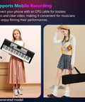 Children with Dope 61 Key Digital Piano With Dual HiFi Speakers LED Display 51 Function Buttons, carrying case visible