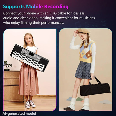 Children with Dope 61 Key Digital Piano With Dual HiFi Speakers LED Display 51 Function Buttons, carrying case visible