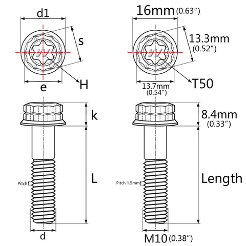 Wanyifa titanium burnt-blue flange bolt with 12-point head, M10 x 55 mm, 1.5 mm pitch, pack of 4