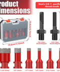 Ultra Durable 8-Piece Diamond Hole Saw Kit With Hex And SDS Adapters For Dry Or Wet Cutting Tile Granite Marble Glass Stone 1/4 To 1-3/8 Inch. Product dimensions and adapters shown