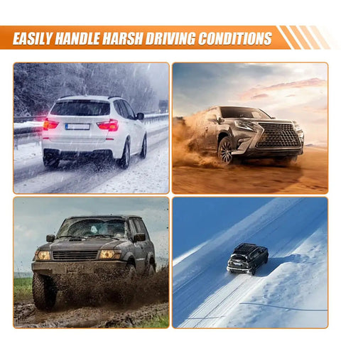 Built Tough Universal Car Snow Tire Chains Reusable Tpu Anti Skid Grips for SUVs and trucks navigating snow and mud.