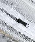 Close-up of zipper on 15 Point 7 Inch Transparent Anti Static Cleanroom Engineer Shoulder Bag With Adjustable Strap Durable Abrasion Resistant Pvc Tool Hauler.