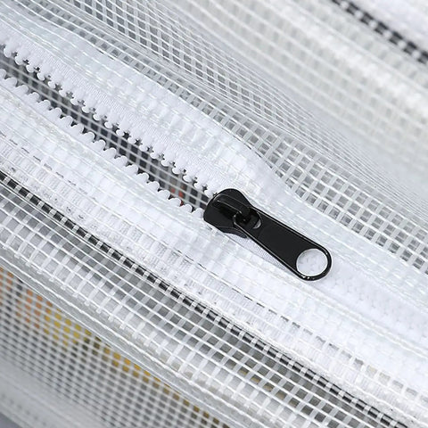 Close-up of zipper on 15 Point 7 Inch Transparent Anti Static Cleanroom Engineer Shoulder Bag With Adjustable Strap Durable Abrasion Resistant Pvc Tool Hauler.
