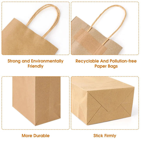 Bulk 200Pcs Kraft Paper Gift Bags With Handy Handles 5.25x3.25x8.25 Inches Durable Brown Gift Wrap Bags For Small Business details