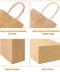100 Pack Kraft Paper Gift Bags With Handles 5.25 X 3.25 X 8.25 Inches Durable Brown Bulk Shopping Bags For Small Business Retail And Party Use Great For Gifts And Event Packaging Ideas For Retail And Small Shops, showing bag details and structure
