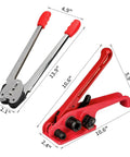 Heavy Duty Manual 4 In 1 Pallet Packaging Strapping And Banding Kit Featuring Ratchet Tensioner Sealer Cutter with red cushioned grips.