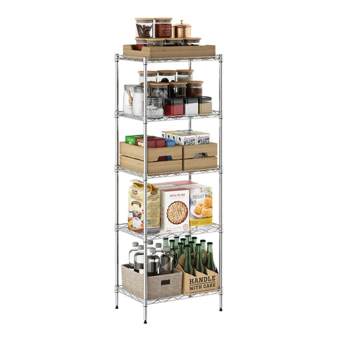 Kickass Heavy Duty Five Tier Metal Storage Shelf Rack In Premium Stainless Steel For Kitchen Garage Office Hella Durable Space Saving Home Organization And Display Rack 17X12X48 Inches