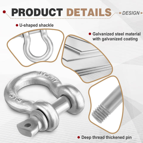Thirty Pack Three Eighth Inch D Ring Shackles Galvanized Carbon Steel Screw Pin Anchor Shackles detail view