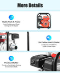 Beastly Performance 2 Inch Gas Powered Water Transfer Pump With A Legit 7.5 HP Engine And 212 CC Four Stroke Motor stable pads and frame for stability.