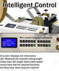 Microcomputer control panel for High Precision Automatic Heat Shrink Tube Cutter, showing LED screen and function keys.