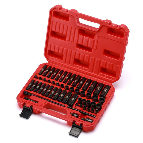 55 Piece 1/4 Inch Drive Impact Socket Set Built With CR-V Steel For Pro Grade Tough Jobs 6 Point SAE And Metric Shown in Red Case