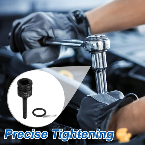 Mechanic using ratchet with Five Piece One Half Inch Drive Torx Bit Sockets T40 Impact Six Point Star Sockets Cr-Mo Steel