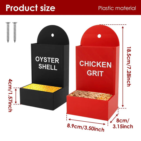 Bad Ass Gravity Fed Chicken Feeder With Rounded Edges Holds 15 Days Of Grit And Oyster Shells For Hens, dimensions shown.
