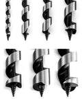 Heavy Duty 7 Piece Auger Drill Bit Set Featuring 9 Inch Hardened Alloy Steel Construction with spiral cutting edges.