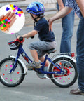 Child riding bike with 210 Pcs Bike Wheel Spokes Beads Set For Kids - Colorful Plastic Clip Beads In Star, Heart, Ball Shapes