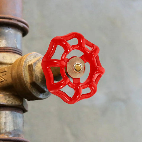 Red spigot wheel from Five Pack Handwheel Replacement Kit For Half Inch Metal Gate Valve Handle With Red Spigot Wheel For Outdoor Faucets Hose Bibs Industrial Use Heavy Duty Durable Iron Construction