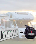 Eight Gang Aluminum Rocker Switch Panel For 12V And 24V Systems in front of RV showcasing installation location
