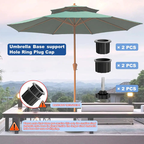 Image of Six Piece Patio Umbrella Base Hardware Kit Black Ring Plugs Hole Covers And Pole Fasteners For Heavy Duty Old Bases