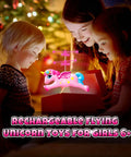 Children enjoying Magical Flying Unicorn Toy For Girls With LED Lights Fairy Flying Ball Helicopter Drone glowing indoors.