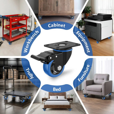 Heavy Duty 3 Inch Swivel Caster Wheels Set Of Four With Dual Locking Plate Casters And Double Ball Bearings for various furniture.