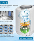Full Auto Portable Washing Machine, 8 Pounds Compact Laundry Washer Spin Dryer Combo With Led Display, Three Water Settings, Hassle Free Pick For College Dorms, Apartments, Road Trips And Tiny Spaces showing stainless steel inner tub and honeycomb design.