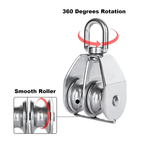 Beefy Heavy Duty Two Pack Double D Handles For Pulleys, 360 Degree Swivel Block, U Shaped Pulley Gear, 150Kg Bearing Capacity, 330.69Lb Rating, Great For Boat Lifts, Tackle Systems, And Pulley Assemblies; stainless steel pulley with 360° swivel