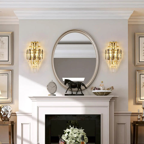 Room with Modern K9 Crystal Wall Sconce With Gold Finish Luxury Bedroom Wall Light And Living Room Accent Stainless Steel Mount