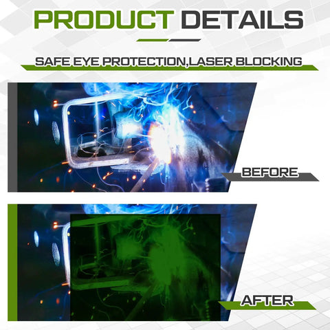 Comparison of laser view with and without Pro Grade High Power Laser Safety Shield For Infrared And UV Visible Light 800 To 1100Nm OD6 Plus Acrylic Protection Panel For Fiber Lasers And YAG Enclosures 12 X 12 X 0.2 Green