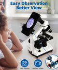 All In One Microscope Kit For Home Science Nerds And Curious Minds 40X To 2000X Monocular With 2 Led Lights Phone Holder in use