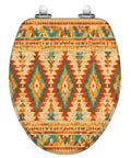 Elongated Native american indian ornament geometric ethnic Toilet Seat featuring vibrant geometric patterns in warm tones.