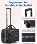 Rolling Laptop Bag For 15.6 Inch Laptop Underseat Carry On Luggage With TSA Lock Wheeled Computer Briefcase shown with handle and wheels