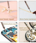 Compact 3-In-1 Glasses Repair Kit With Flat Head Phillips And Hex Bits On A Keyring used for glasses and electronics repair.