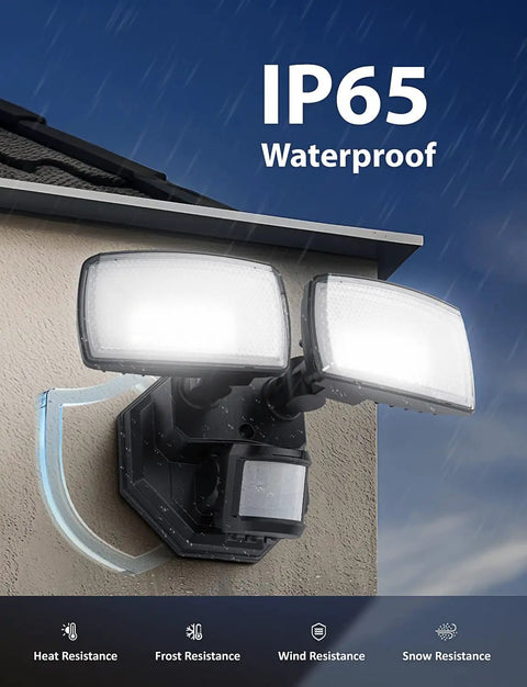 Solid Setup Dual Head Motion Sensor Outdoor Security Light Pumping Out Hella Bright 3200 Lumens With Crisp 6500K Glow, Hardwired Flood Lamp Offering Smooth Motion Tracking And Knockout Weather Shield For Yard Or Garage, Black