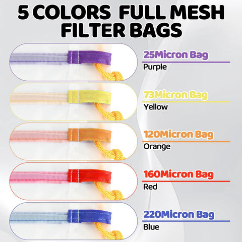 Five Pack 5 Gallon All Mesh Filter Bags Set For Hydroponics And Industrial Use Reusable Nylon Mesh Strainer Bags color options