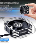 Hand holding Boss 35mm RC Motor Cooling Fan, 21000 RPM, 8.4V Aluminum ESC Fan for RC cars, black and silver design.