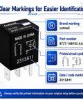 Six Pack 12V 40A 4 Pin Automotive Relay Replacement For 8T2T 14B192 AA And FoMoCo Style Units O101K Compatible Durable Auto Relay For Cars Trucks And SUVs black relay with markings and prongs
