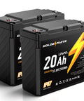 12V 20Ah LiFePO4 Battery Two Pack With Built In BMS IP67 Waterproof For Solar Marine Fishfinder And Off Grid Camping All Day Power