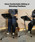 Person using Electronic Mounting Stand With Module Mount Plate For Drum Pads And Modules, Double Braced Steel Pad Rig With Chrome Finish