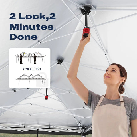 Woman setting up 10x20Ft Pop Up Gazebo Canopy Tent One Person Setup Portable Instant Folding Shelter Outdoor Shade For Backyard