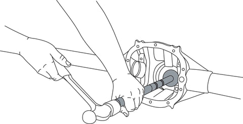 Using Pinion Bearing Race Driver Set With Extended Two-Piece Handle And Pneumatic Air Hammer Option on vehicle component