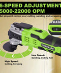 Cordless Oscillating Tool Kit With 20V Battery, Blazing 20,000 OPM, showcasing 6 speed adjustment dial from 5,000 to 22,000 OPM.